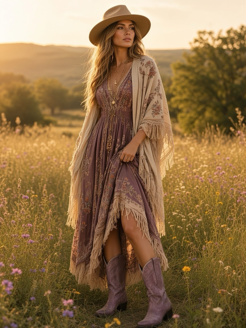 Women’s distressed Purpley leather Western Mid-Calf Boots